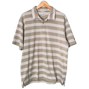 Under Armour UA Polo Golf Shirt Short Sleeve Tan Cream Stripes Men’s Large